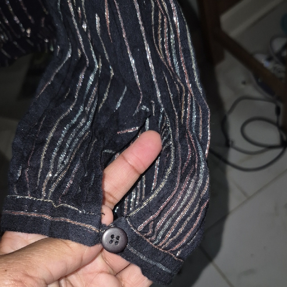 Double Zero Black and Red, Blue & Silver Metallic Striped Blouse. - Picture 5 of 5